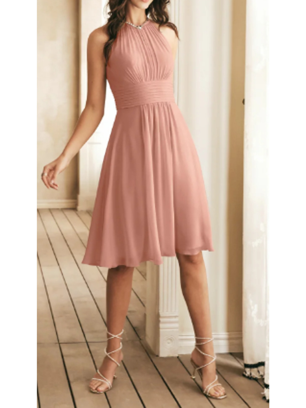AW BRIDAL 8 M rose pink Keziah chiffon wedding cocktail gala knee dress NWT 0B12